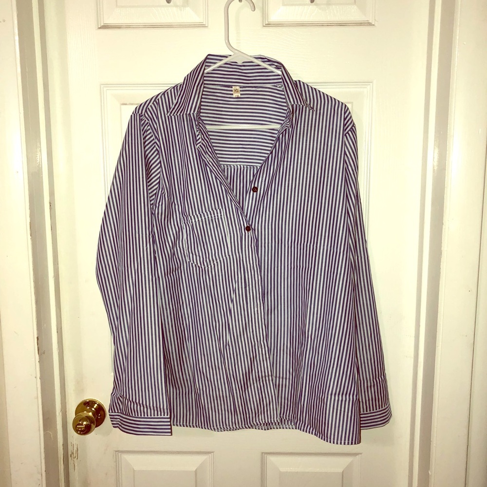 Blue and white button down shirt